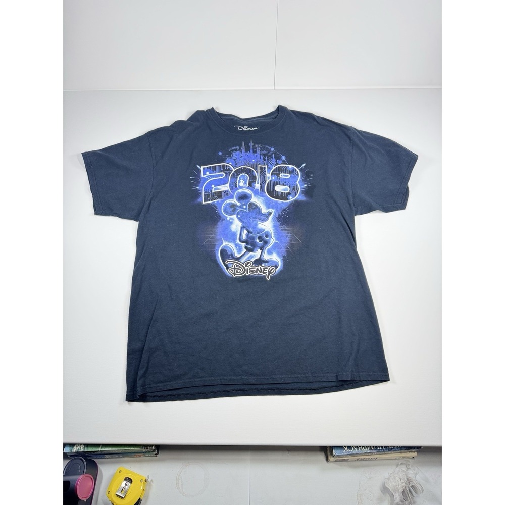 Disney 2018 Mickey Mouse Blue Graphic T-Shirt Adult XL‎ Retro Futuristic Tee